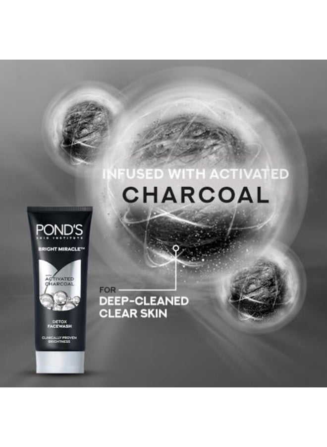 PONDS Pond's Bright miracle with Activated Charcoal Detox facewash Deep Cleans Impurities Dirt And Pollution For 2X Brighter Glowing Skin,150 g - Image 4